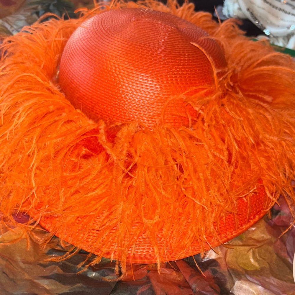 Derby Orange Feathered Women's Hat Kentucky Derby custom hat